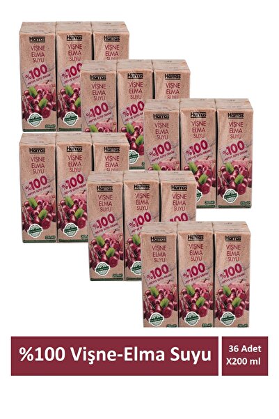 Harras Vişne Elma Suyu %100 Meyve Suyu Oranı Şeker İlavesiz 36 Adet X 200 ml