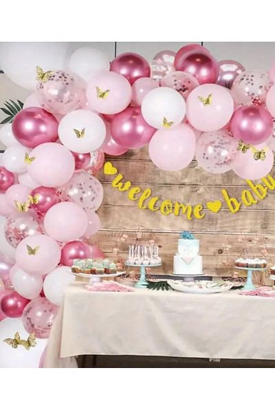 Çemrek Süs Parti Pink White Chrome Pink Transparent Sequin Balloonchain Kit 115 Pieces