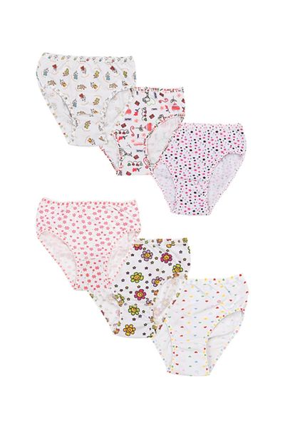 Ceylanoğlu Lycra Printed Girl's Panties 4-5-6 Years Old Mixed Patterned Pack of 6