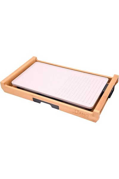 ALSAIF 1800w Electric Grill Maker With Bamboo Wood Body, Non-stick, Granite, Beige - E04401