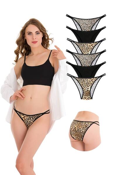 Newlilla Pack of 1025 Double Thread-Stone Detailed Bikini Panties of 6