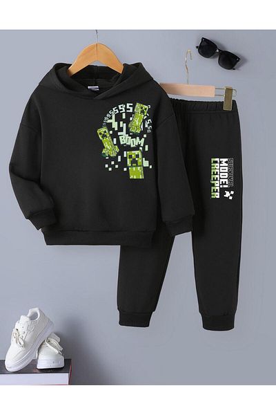 Massgai Унисекс детски анцуг Creeper Boom Print, специален памучен, с качулка отгоре и отдолу
