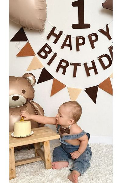 party world Teddy Bear Foil Happy Birthday 1 Year Old Foil Balloon Heart Star Balloon Set