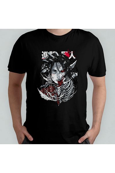 Pixxa Attack On Titan Eren Jaeger_ Unisex 100% βαμβακερό μπλουζάκι με λαιμόκοψη μοντέλο 7