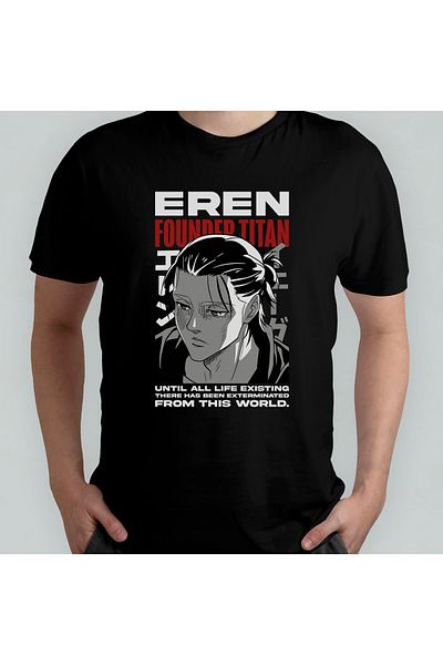 Pixxa Unisex βαμβακερό μπλουζάκι με λαιμόκοψη Eren Jaeger Attack On Titan Model 3