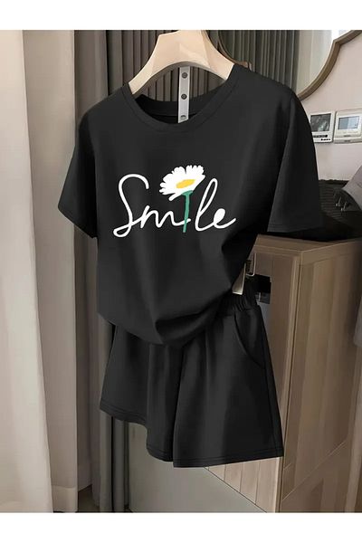 Guillermo Spring and Summer Women's Printed Casual T-Shirt and Shorts Two-Piece Suit