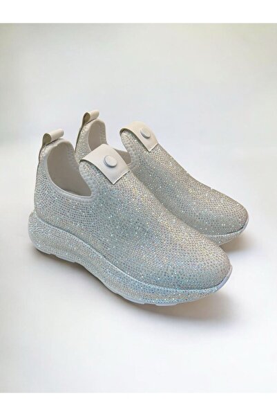 LABRONA Kadın Desenli Taş Detaylı Yüksek Tabanlı Slip-on Yürüyüş Ayakkabısı