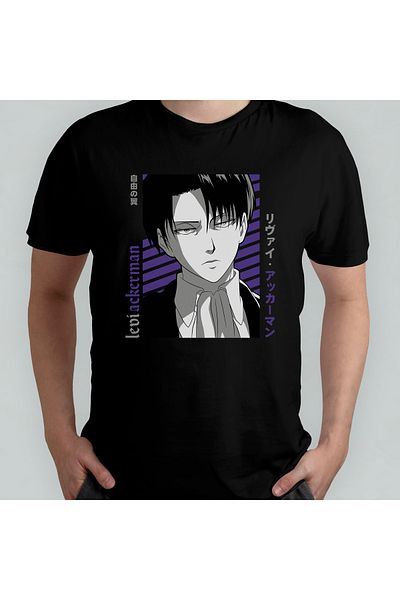 Pixxa Attack On Titan Levi Ackerman Unisex 100% βαμβακερό μπλουζάκι με λαιμόκοψη μοντέλο 1