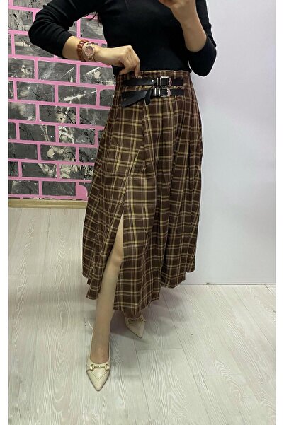 EGELİMODA Fusta în carouri cu curea, lungime midi