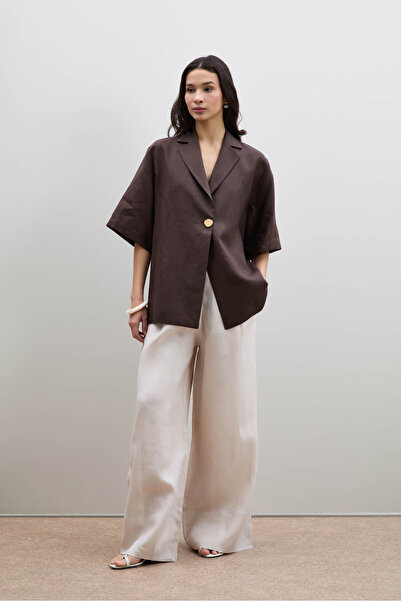 Serianno %100 Keten Oversize Düğme Detaylı Ceket
