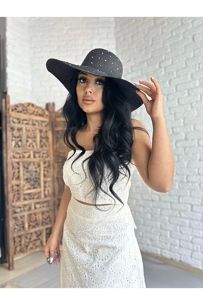 moneta boutique Women's Adjustable Stone Straw Hat