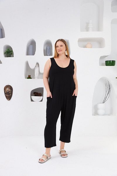 RMG Large Size Jumpsuit with Pocket Detail Black