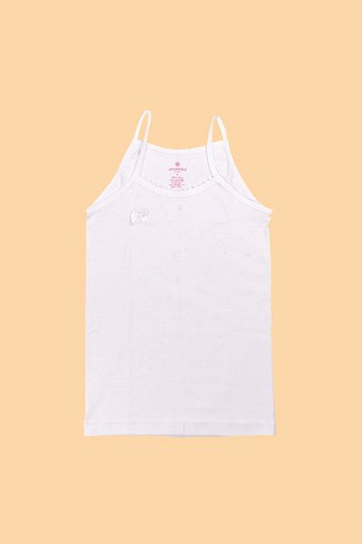 Ceylanoğlu Girl's Ribbed White Pompom Rope Suspender Undershirt, Pack of 6