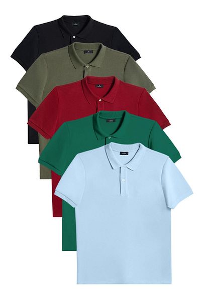 Tudors Мъжка поло тениска Slim Fit Akaryakinlik, черно-каки-изумрудено зелено-синьо, обикновена пике