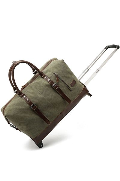 Quasar & Co. Travel Bag Trolley, Duffle, 57x39x25 Cm, ​​Oxford/Eco Leather, Khaki