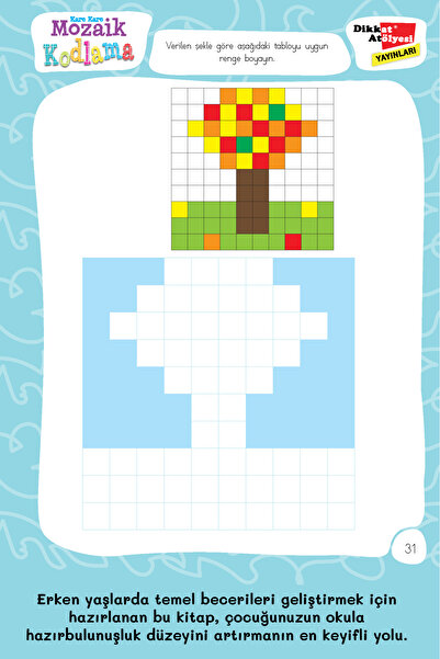Dikkat Atölyesi Yayınları Okul Öncesi Ilkokul Mozaik Robotik Kodlama Etkinlik Kitabı
