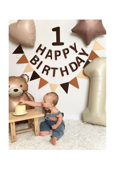 party world Teddy Bear Foil Happy Birthday 1 Year Old Foil Balloon Heart Star Balloon Set