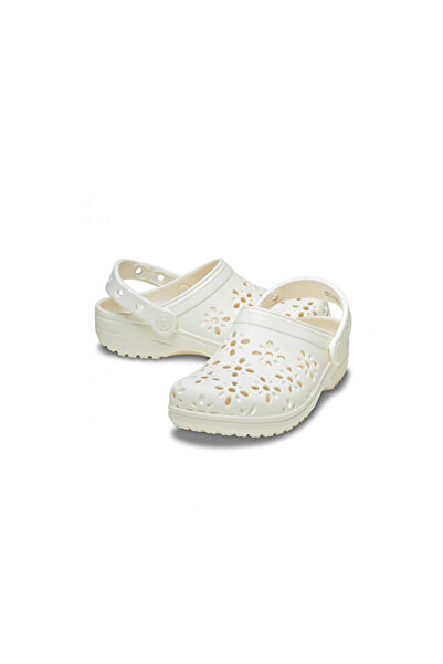 Crocs Classic Floral Cut Out Clog t Kids Slippers 210944 -0Wv Cream