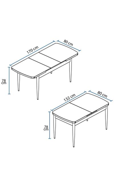 asaella mobilya Fiona 80x132 Mdf Beyaz Masa Metal Ayaklı Açılabilir Üst Kalite Mutfak Masası