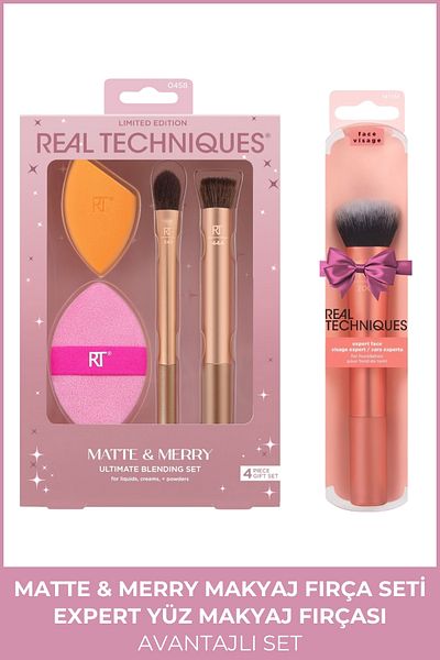 Real Techniques Matte&Merry Sponge Brush Makeup Set / Expert Facial Makeup Brush