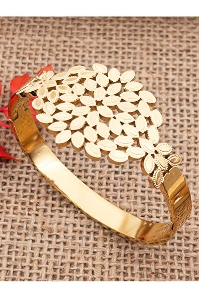 Siya Silver Kararmaz Çelik Kuyumcu Model Altın Kaplama Yaprak Detaylı Çelik K...