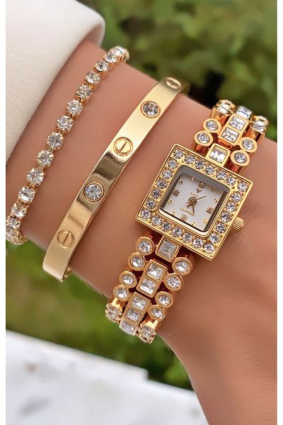 Fiesta Gold Yellow Steel Cord Bridal, Engagement, Wedding Small Case Wrist Watch - Bracelet