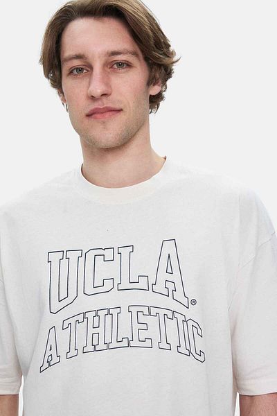 UCLA Tricou oversize pentru bărbați WEBSTER Bone Color Crew Neck imprimat