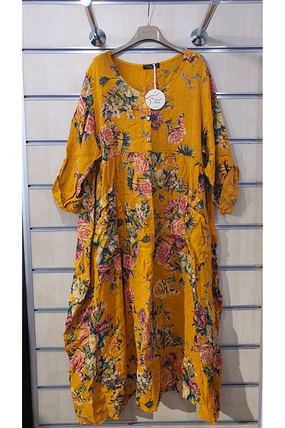 Park Moda Rochie italiană cu model de bujor lung de in