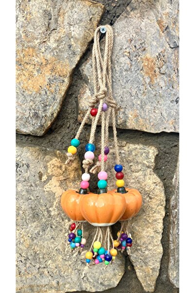 Store Seramik Bal Kabağı Sarkaç Bahçe Duvar Ağaç Süsü Dekorasyonu 3’lü Set