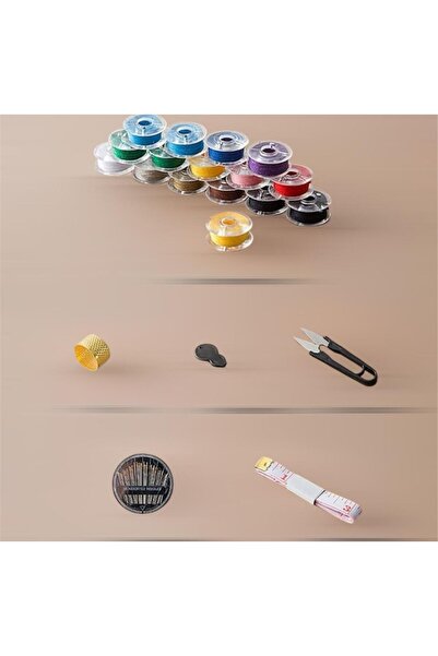 OZN AKSESUAR yeşil kutulu büyüteçli dikiş kutusu seti, masuralı ip seti, iğne seti, yüksük, mezura