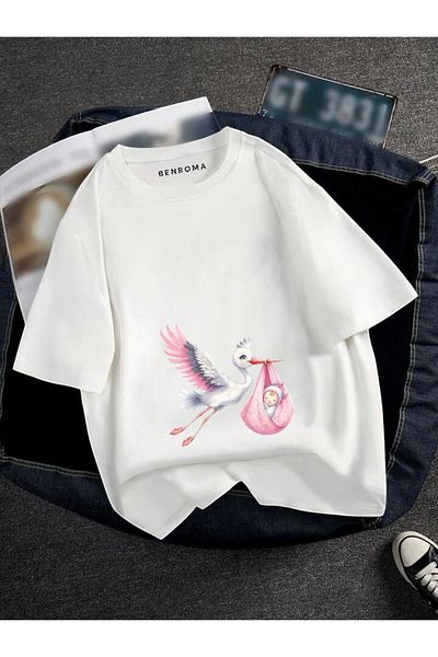 BENROMA Pregnant Pink Stork Printed T-Shirt