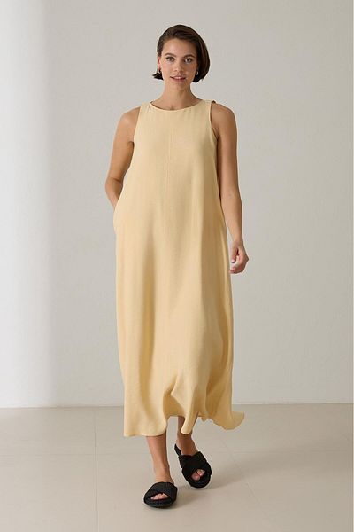 Setre Butter Yellow Sleeveless Full Fit Long Dress
