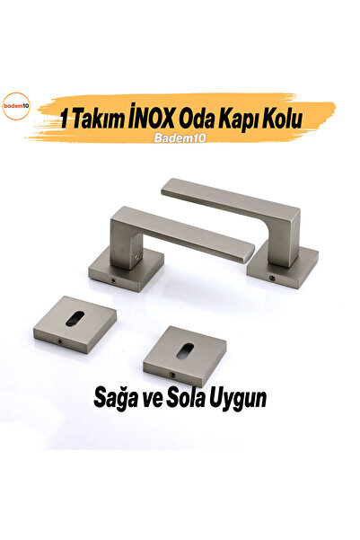 Badem10 (1 TAKIM) Kilitlenebilir Paytak Inox Oda Kapı Kolu Kare Rozetli Sağa Sola Uygun Iç Dış Ev Oda Kapısı
