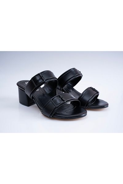 innsteal Square Heel Buckle Block Heel Double Belt Slippers