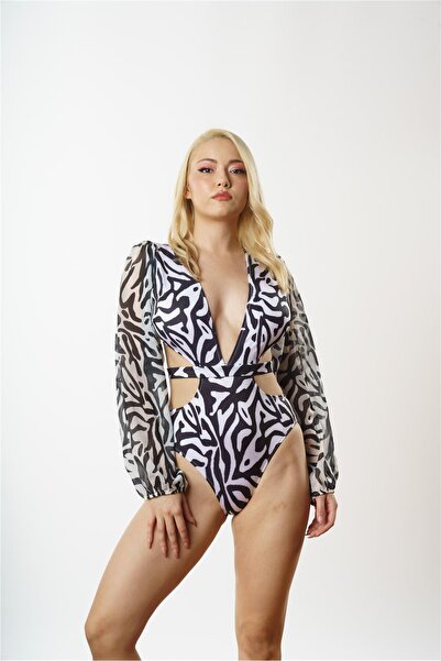 Louren Μαγιό με μανίκια από σιφόν μοντέλο NK3951