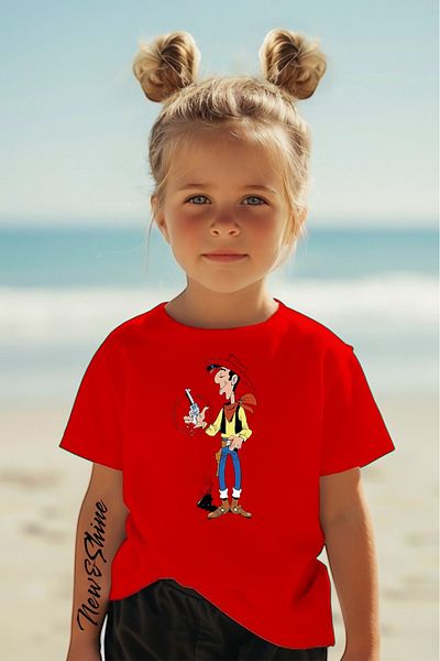 New Shine In Cart 6 and Above Purchases Get 1 T-Shirt as a Gift - Red Kit Printed Oversize Children's T-Shirt