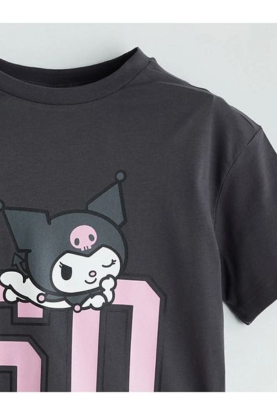 LC Waikiki LCW Kids Anthracite Crew-Neck Kuromi Printed Girl's T-Shirt