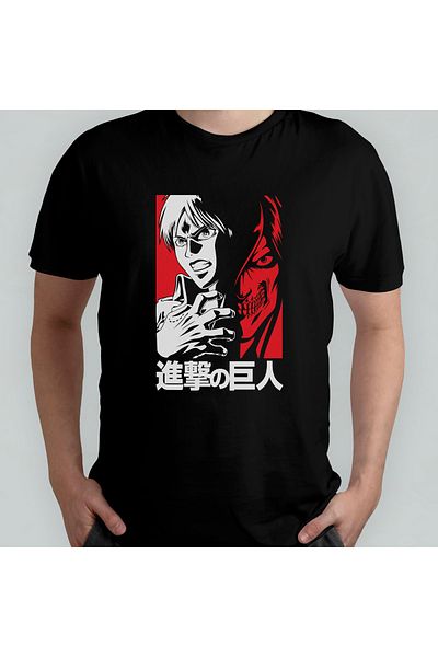 Pixxa Attack On Titan Eren Jaeger_ Unisex 100% βαμβακερό μπλουζάκι με λαιμόκοψη μοντέλο 11
