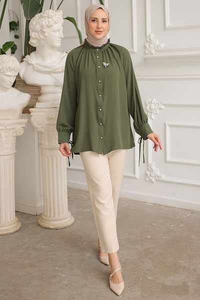 giyze Brooch Shirt Khaki 61639
