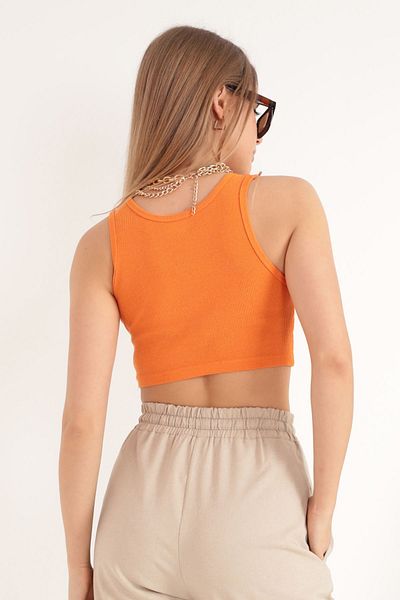 Moda1001 Cactus Camisole Fabric Halter Neck Sleeveless Women's Crop Blouse - Orange - Standard