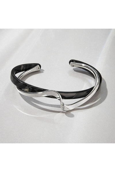 Choice black White Acrylic Bracelets Board Bend Metal Bangles Women Hand Brac...