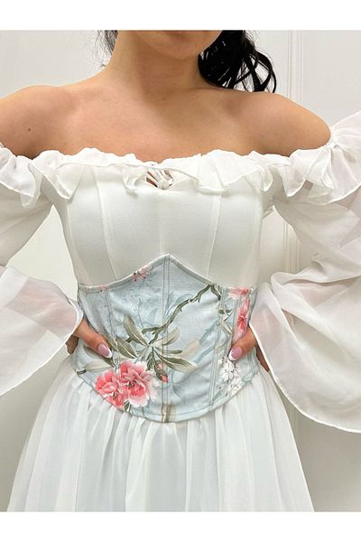 Alessia Vintage Floral Pattern - Back Lace-up Corset Belt