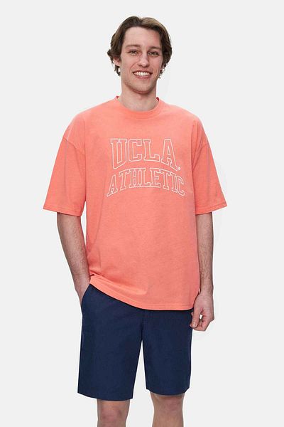 UCLA Webster Hot Pink Crew Neck Printed Oversize Men's Tshirt