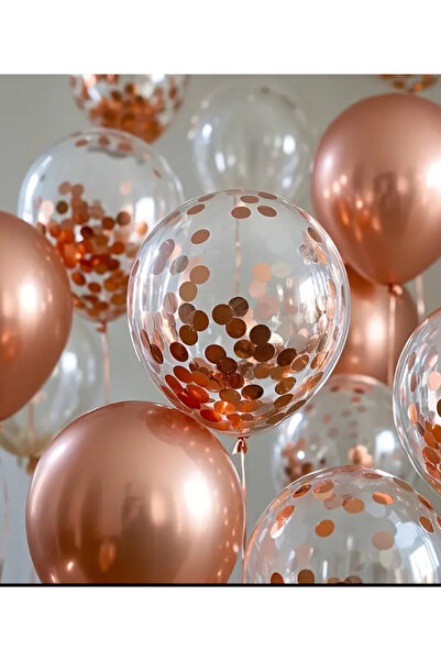 Çemrek Süs Parti RoseGold Krom Şeffaf Pullu Balon Demeti 20 li