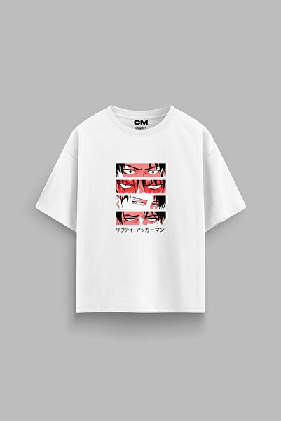 Bak Moda Levi Ackerman Štampano opuštenog kroja 30/1 unisex bela majica