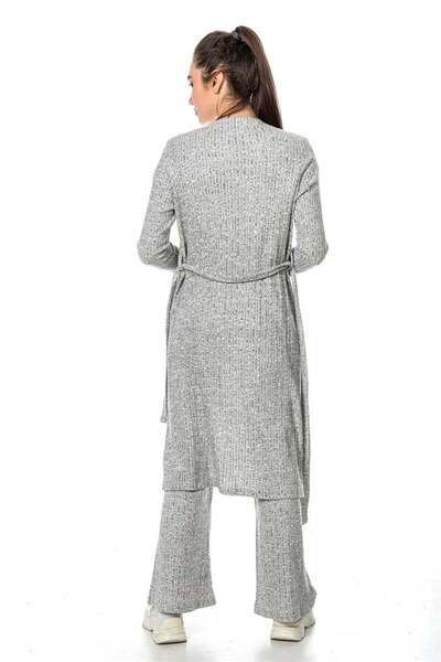 Louren Long Jacket 3-Piece Pajama Set – Gray Color