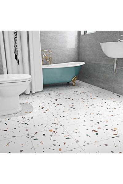 Renkli Duvarlar 60cmx60cm 1 adet Tezgah Arası Yapışkanlı PVC Duvar Paneli Kağıdı Benekli Beyaz Mutfak Kaplama 607