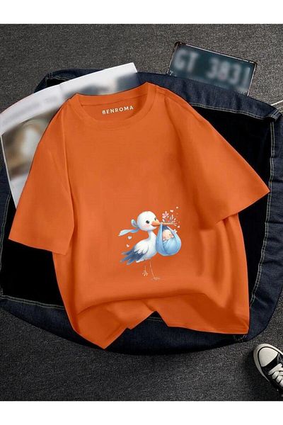 BENROMA Pregnant Blue Stork Printed T-Shirt