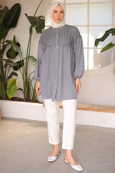 giyze Knitted Patterned Shirt Gray 2028