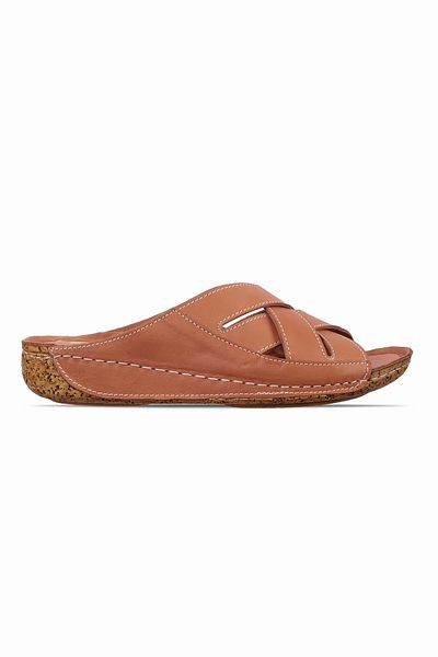 MY DERİ Coloy Women's Genuine Leather Cross Banded Orthopedic Slippers 3797